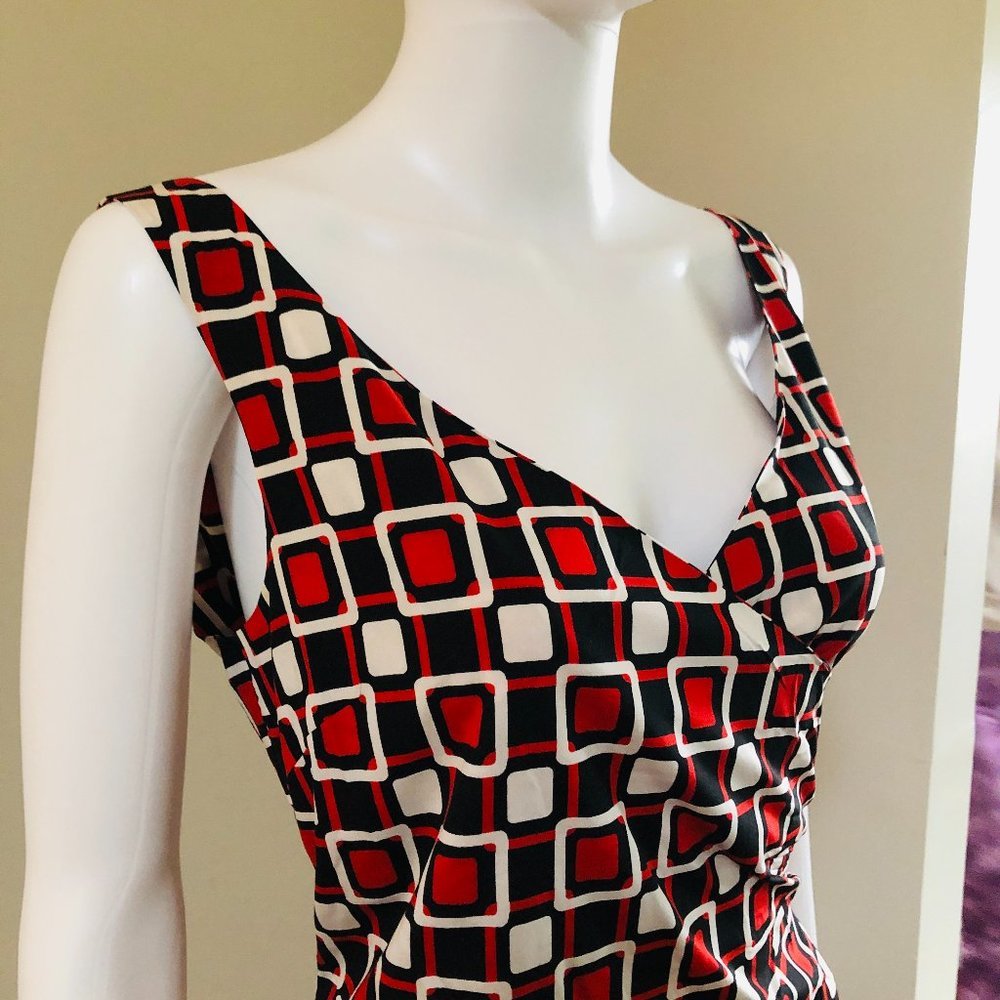 NWOT!!!  LIN SHAN Li NEW YORK BLACK RED & WHITE GEOMETRIC DRESS SIZE 12
